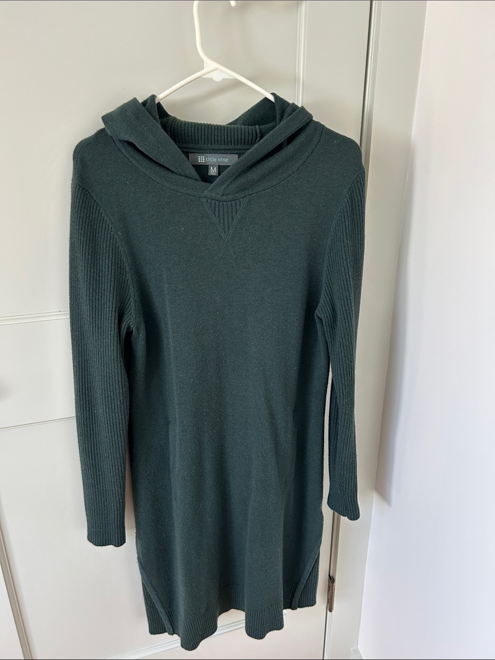 Title Nine dark green hooded sweater dress